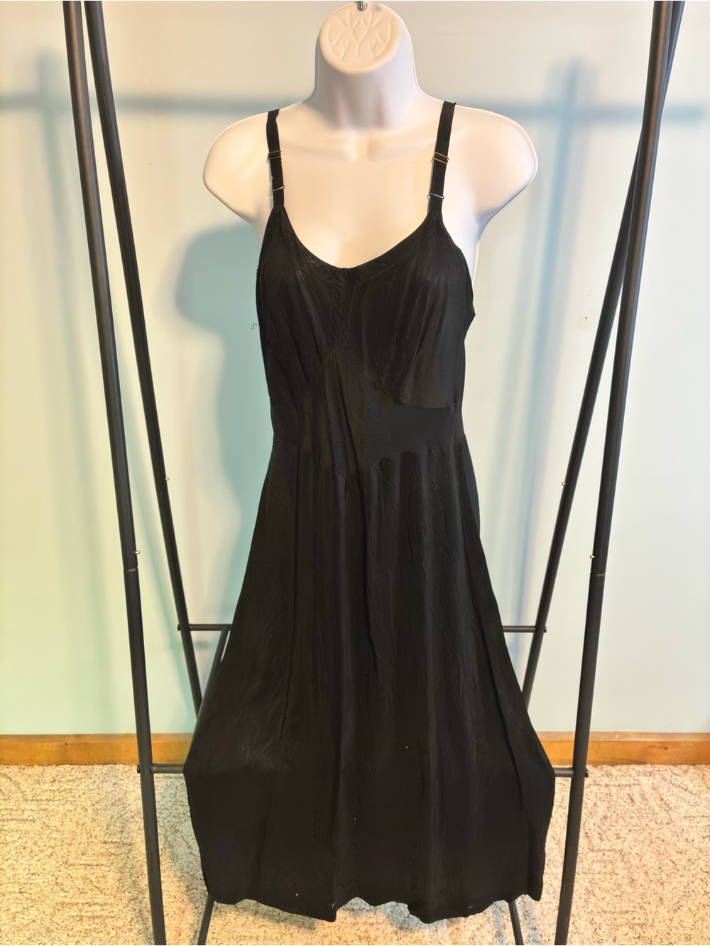 Vintage Black Slip Dress or Sleepwear Adjustable Straps